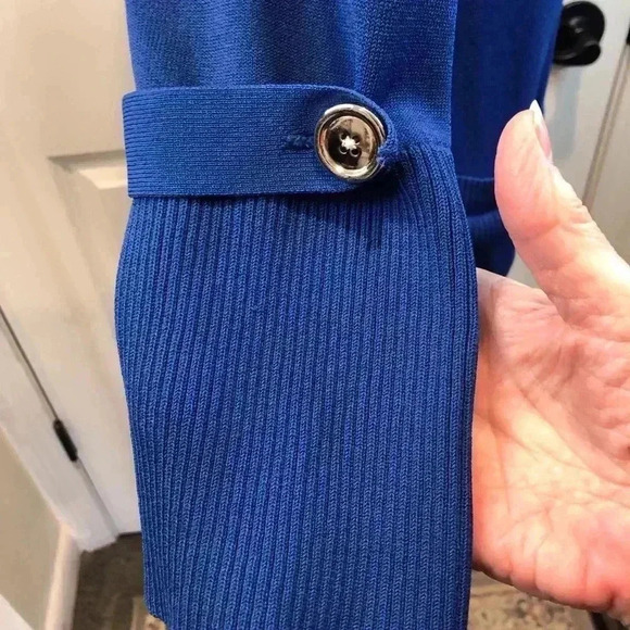 Anne Klein Large Royal Blue Knit Sweater Button Front Large Buttons 3/4 Sleeve - Picture 6 of 8